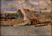 Maria Fortuny i Marsal Paisatge amb barques oil on canvas